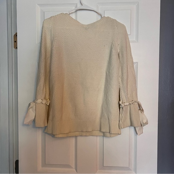 Talbots Cream Textured Blouse with Ribbon Accents - Picture 2 of 5